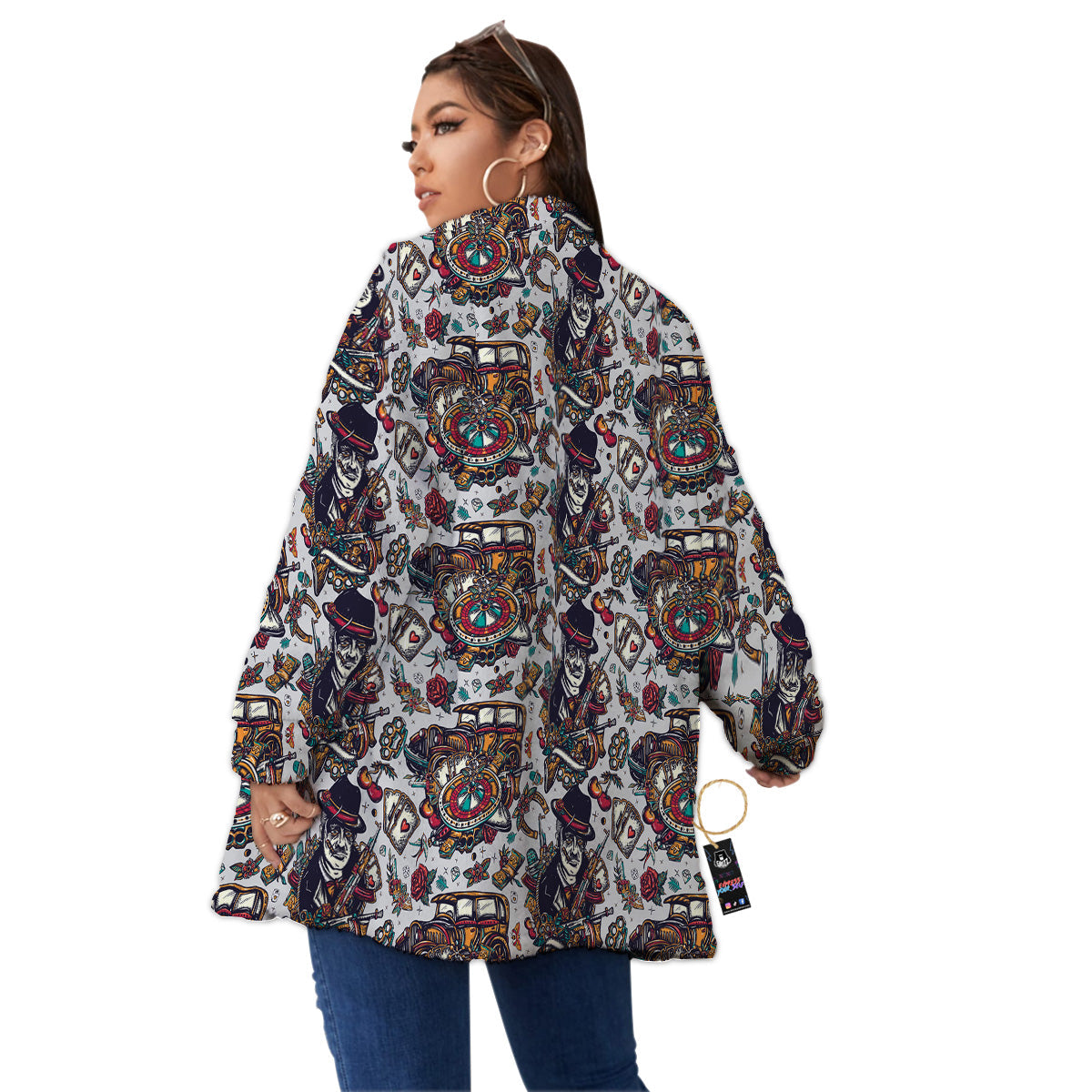 Gangsters And Criminal Tattoo Print Pattern Women's Sherpa Jacket-grizzshop