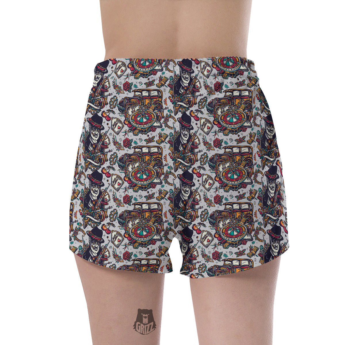 Gangsters And Criminal Tattoo Print Pattern Women's Shorts-grizzshop
