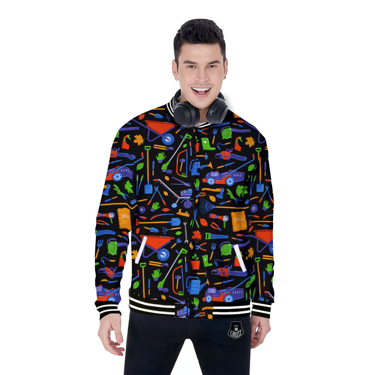 Garden Tools Print Pattern Baseball Jacket-grizzshop