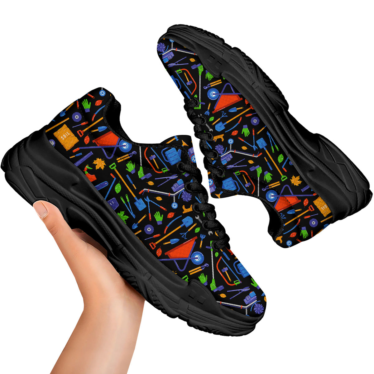 Garden Tools Print Pattern Black Chunky Shoes-grizzshop