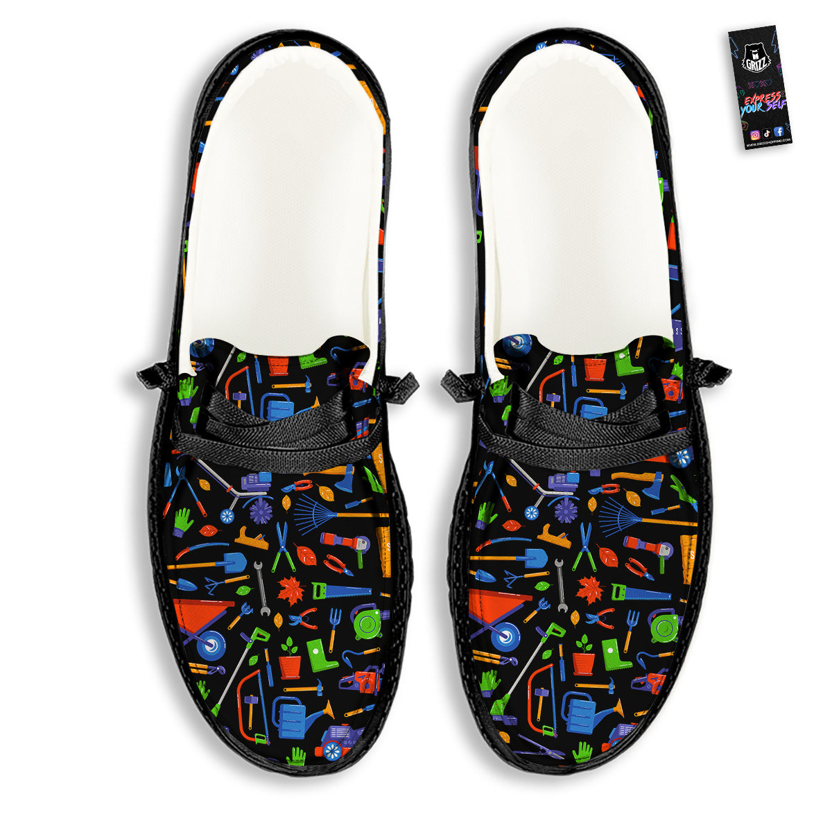 Garden Tools Print Pattern Black Loafers-grizzshop