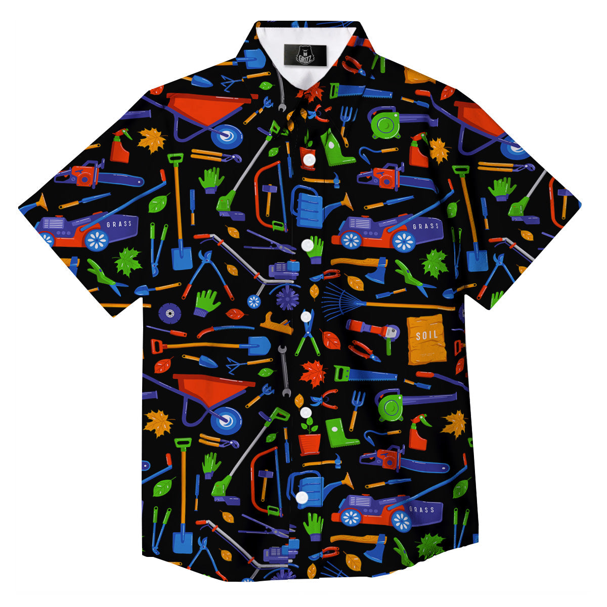 Garden Tools Print Pattern Button Up Shirt-grizzshop
