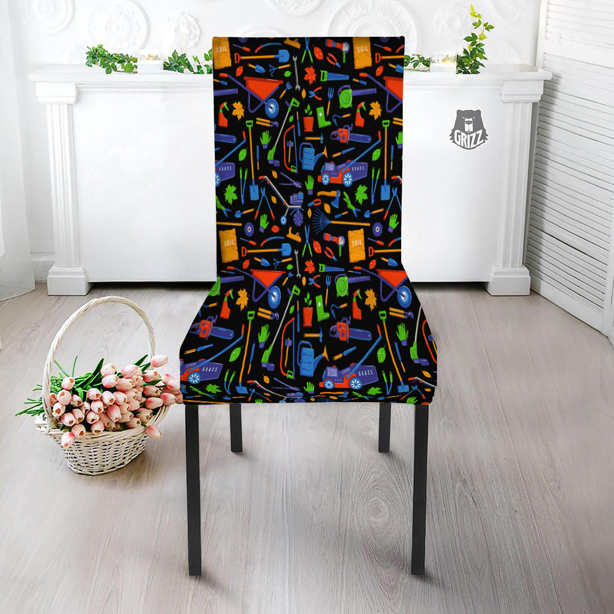 Garden Tools Print Pattern Dining Chair Slipcover-grizzshop
