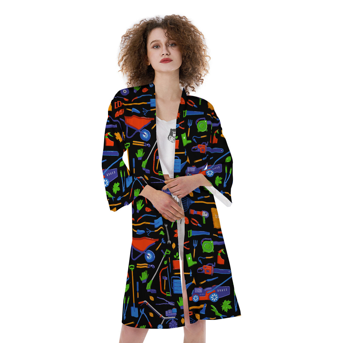 Garden Tools Print Pattern Kimono-grizzshop