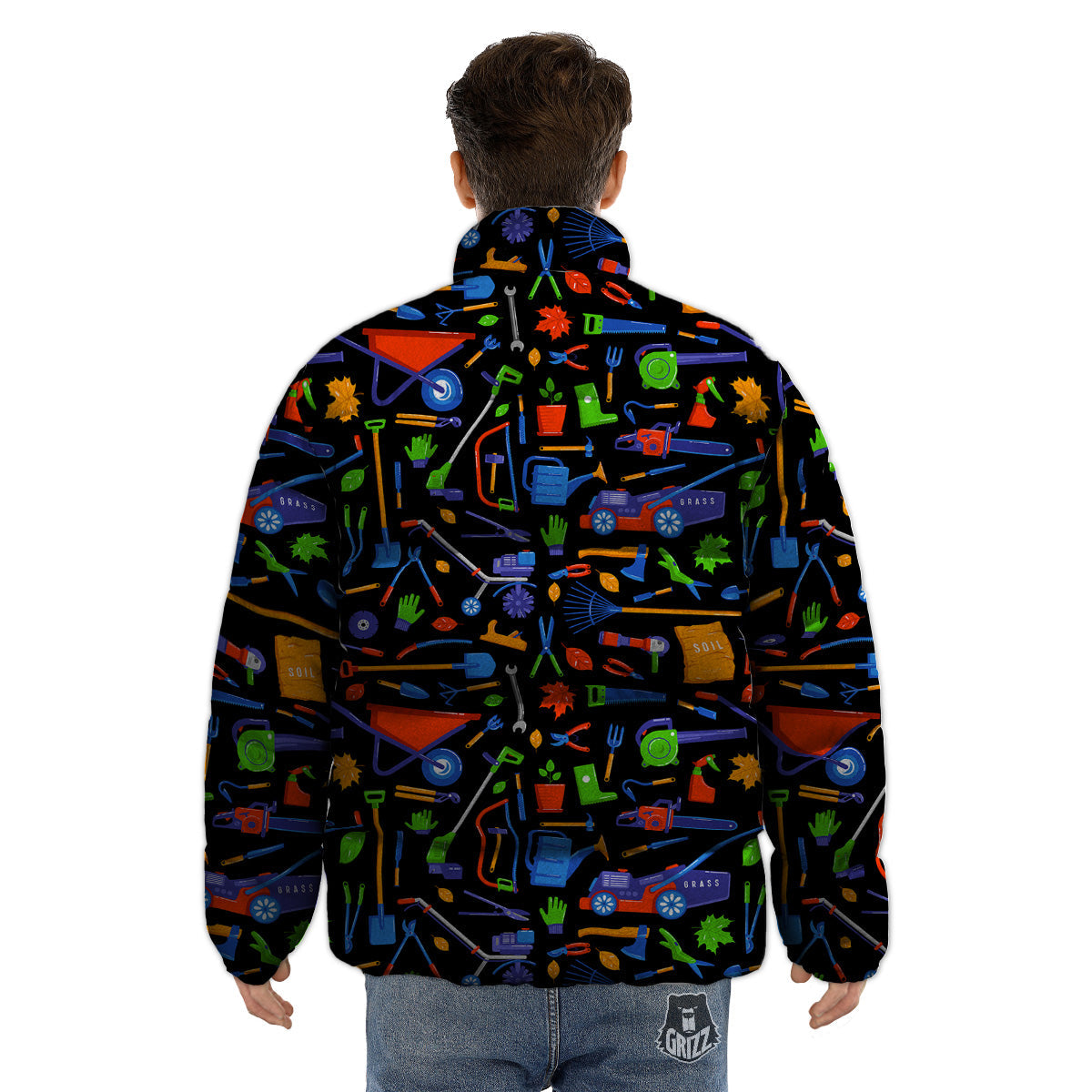 Garden Tools Print Pattern Puffer Jacket-grizzshop