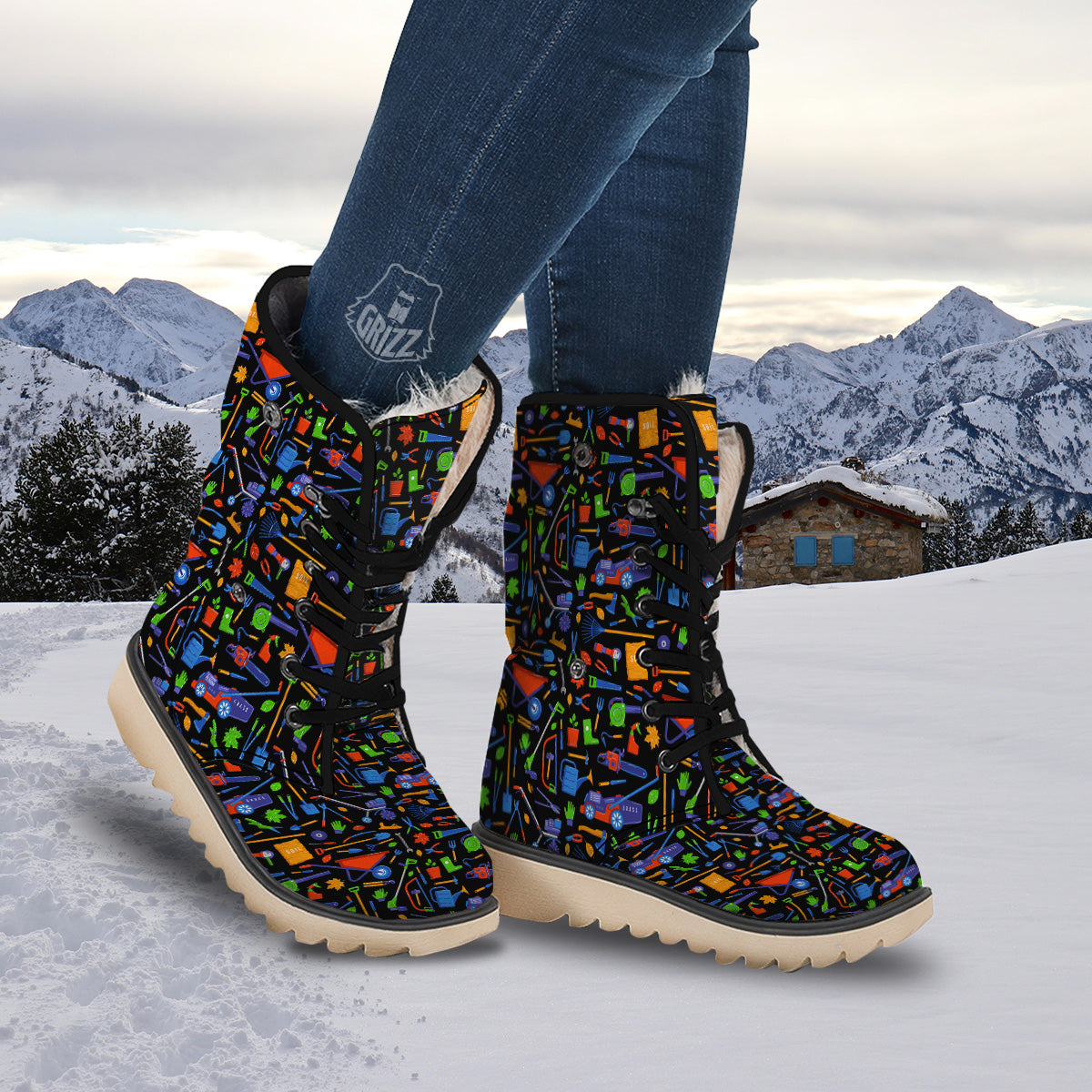 Garden Tools Print Pattern Snow Boots-grizzshop