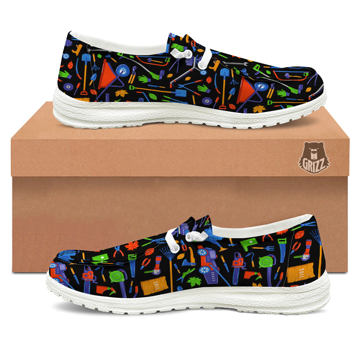 Garden Tools Print Pattern White Loafers-grizzshop