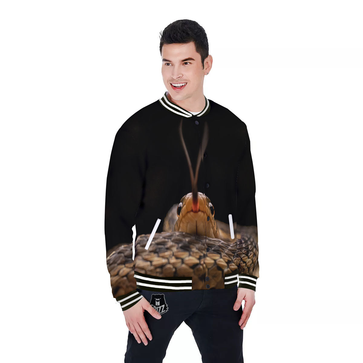 Garter Snake Print Baseball Jacket-grizzshop