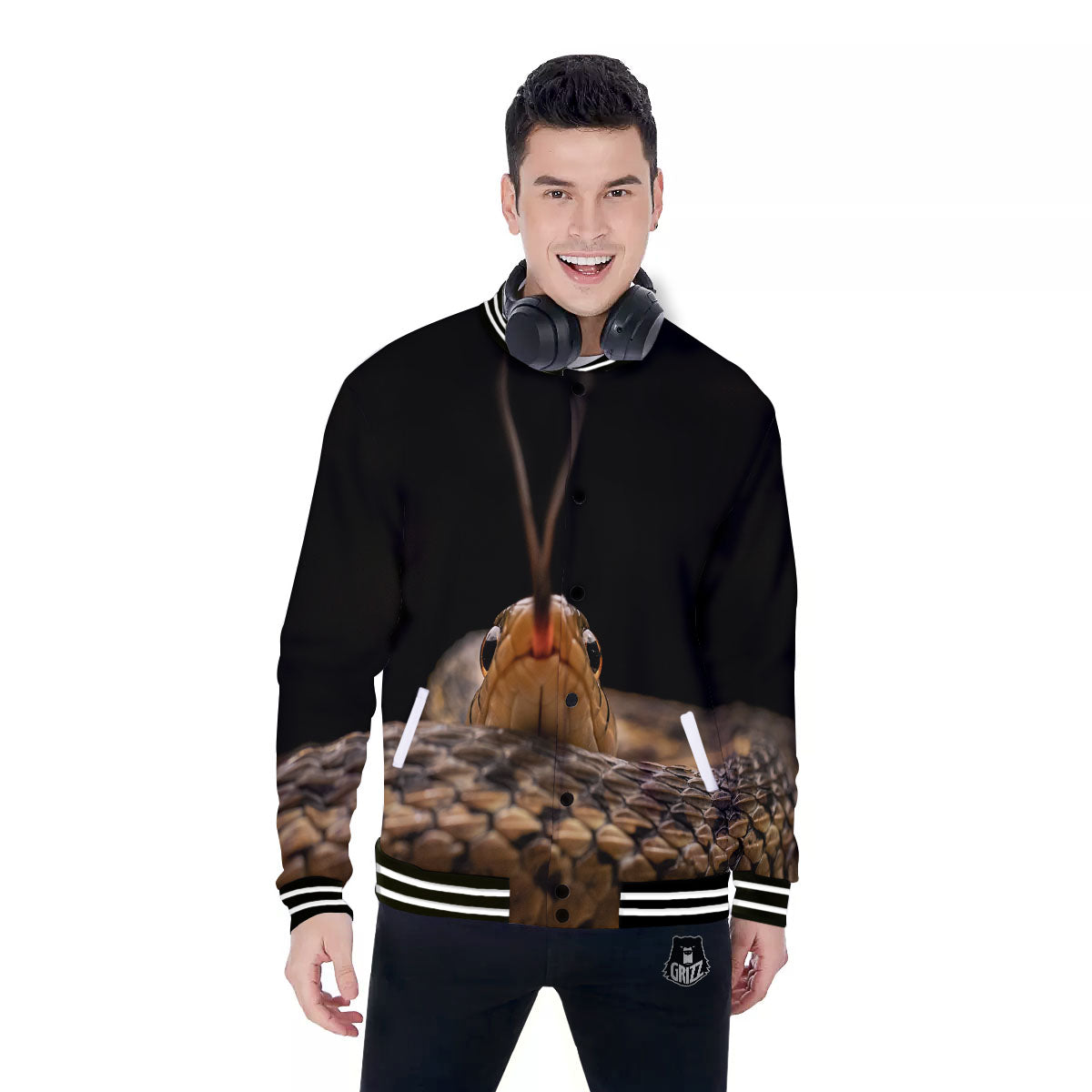 Garter Snake Print Baseball Jacket-grizzshop