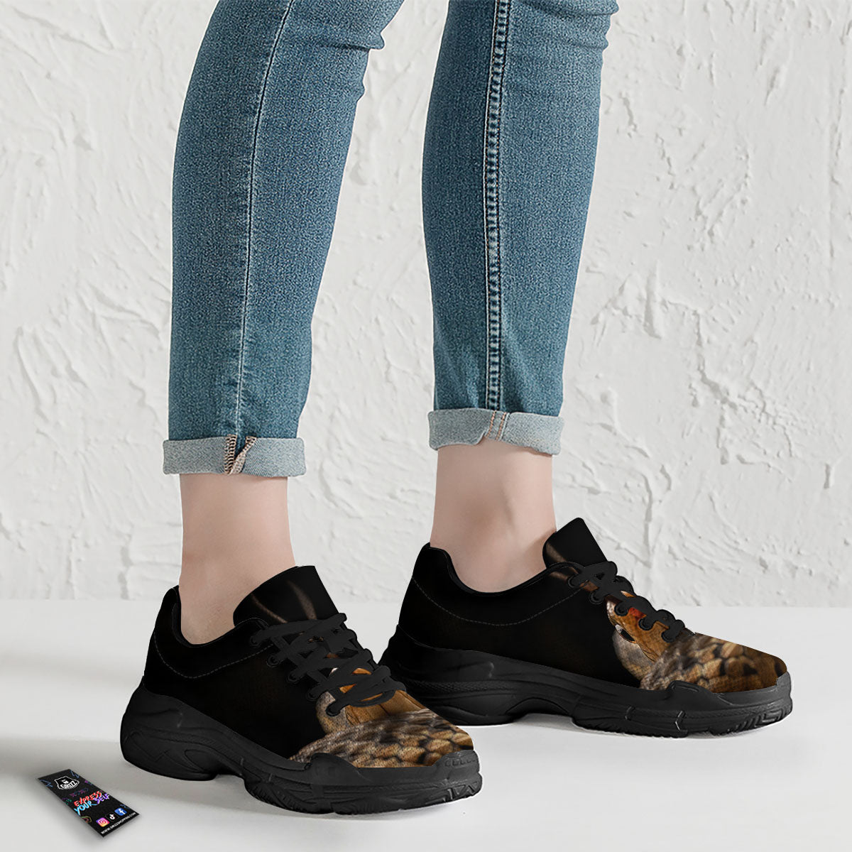 Garter Snake Print Black Chunky Shoes-grizzshop
