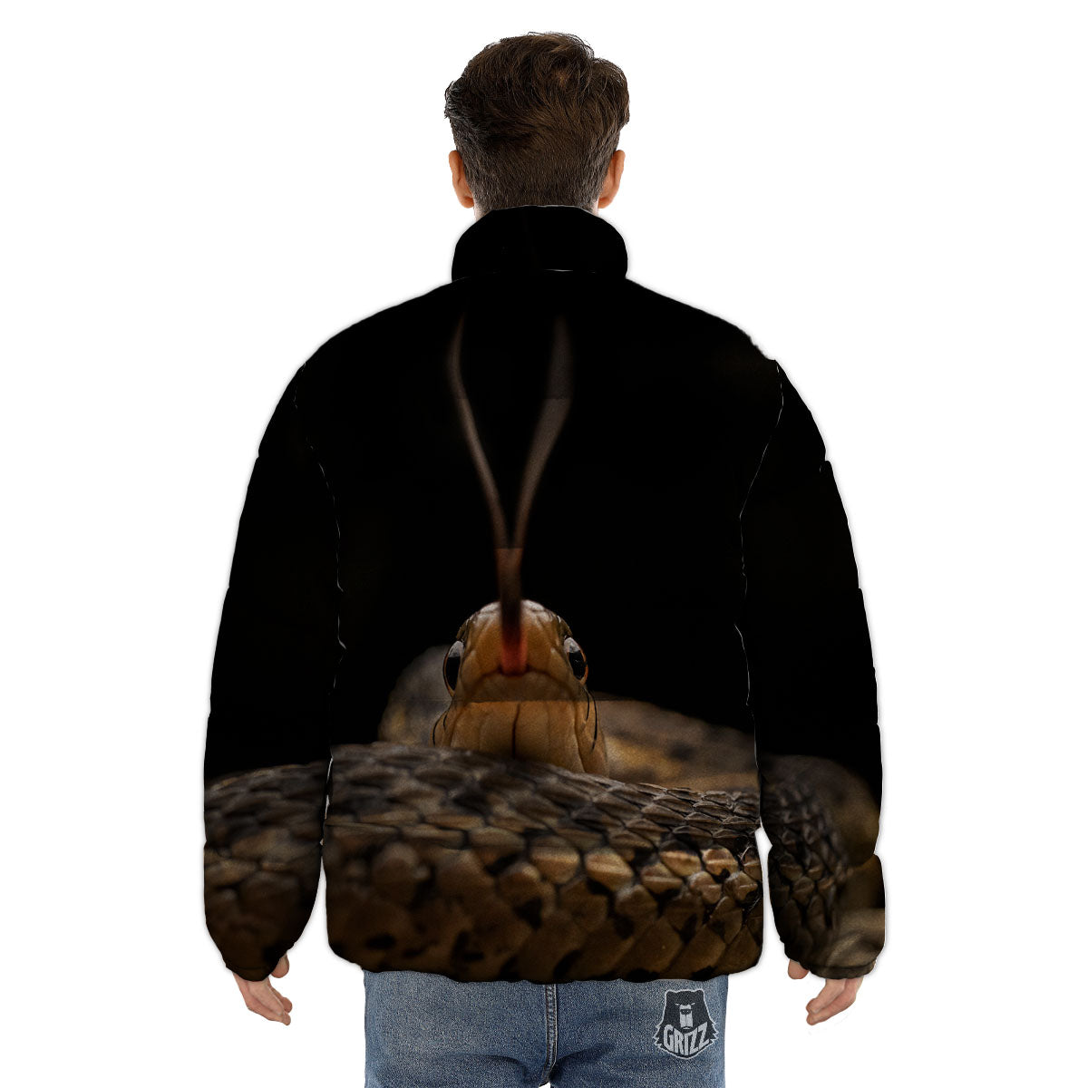 Garter Snake Print Puffer Jacket-grizzshop