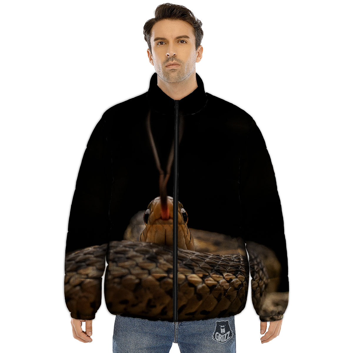 Garter Snake Print Puffer Jacket-grizzshop