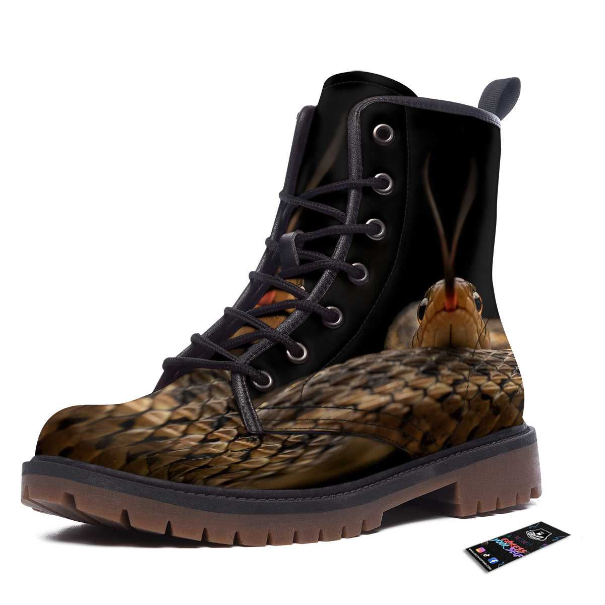 Garter Snake Print Work Boots-grizzshop