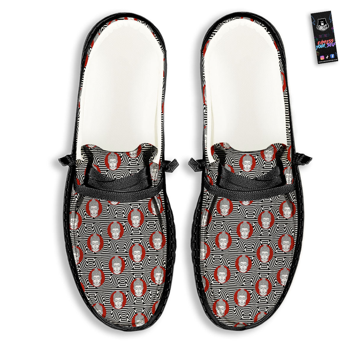 Gautama Buddha Print Pattern Black Loafers-grizzshop
