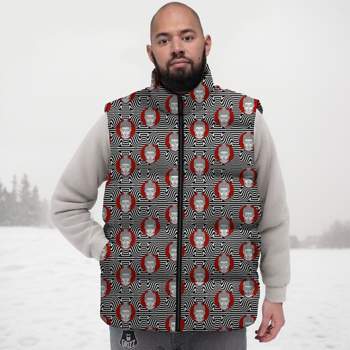 Gautama Buddha Print Pattern Down Vest-grizzshop