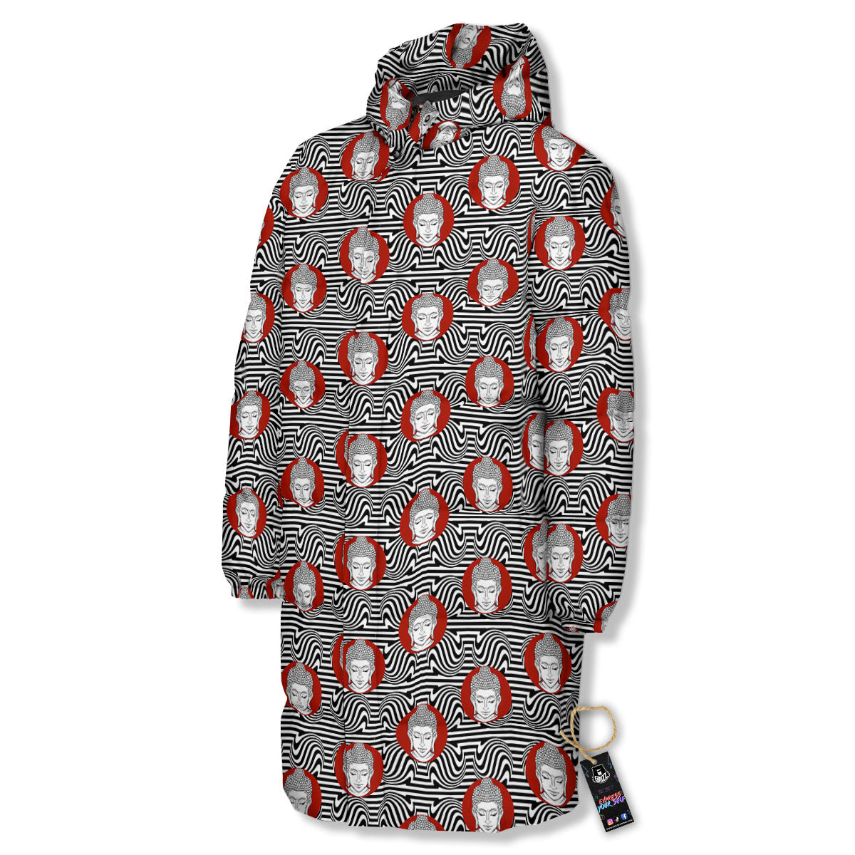 Gautama Buddha Print Pattern Long Down Jacket-grizzshop