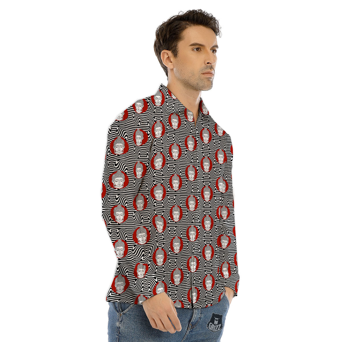 Gautama Buddha Print Pattern Men's Dress Shirts-grizzshop