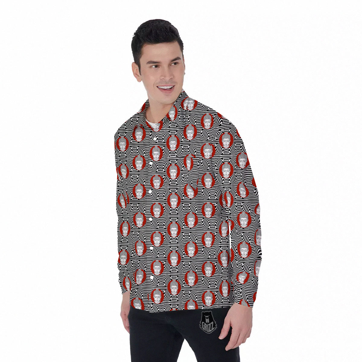 Gautama Buddha Print Pattern Men's Long Sleeve Shirts-grizzshop