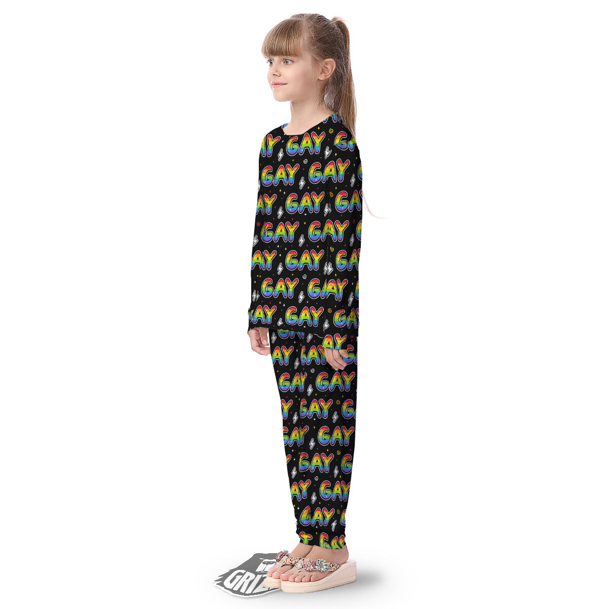 Gay Pride Rainbow Print Pattern Kid's Pajamas-grizzshop
