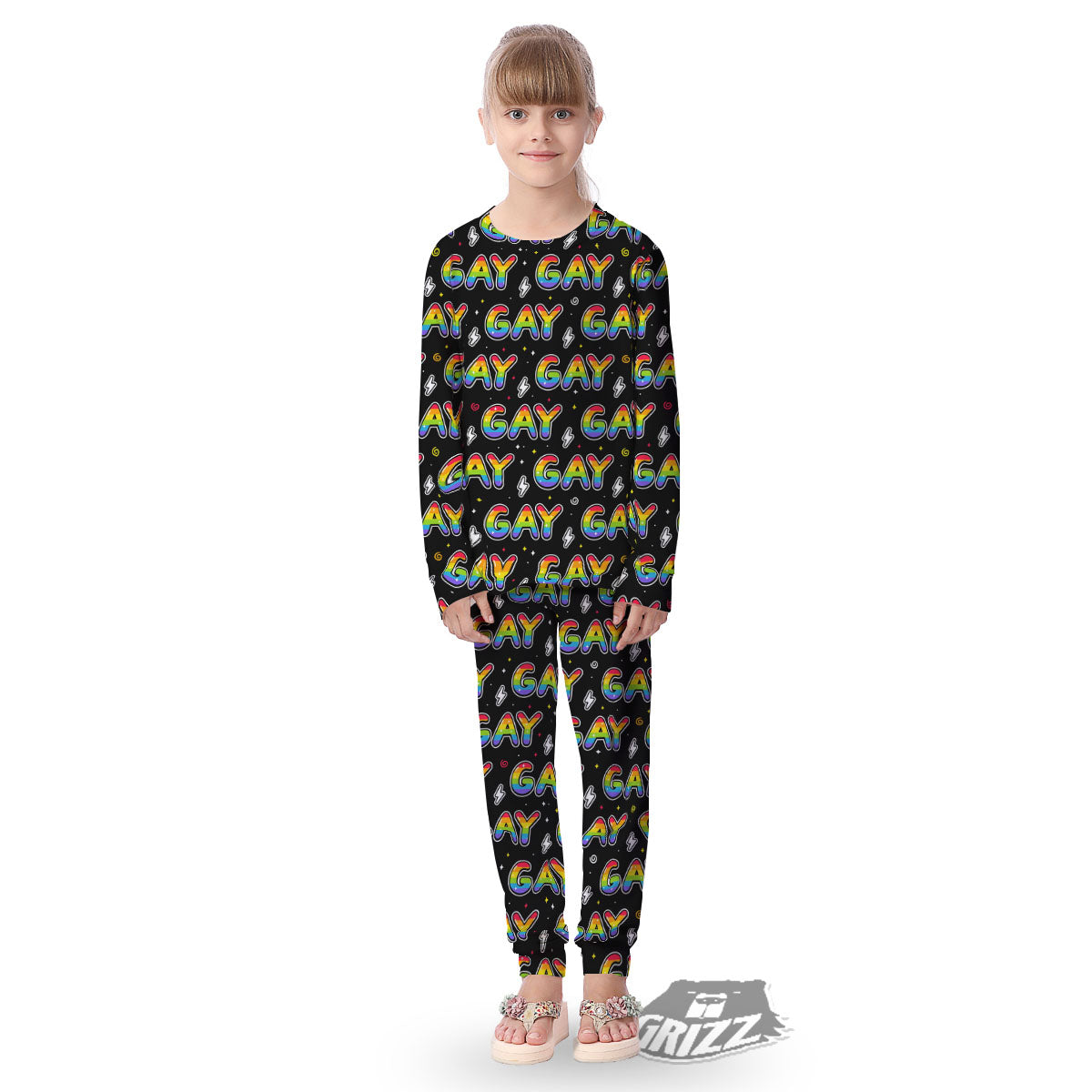Gay Pride Rainbow Print Pattern Kid's Pajamas-grizzshop