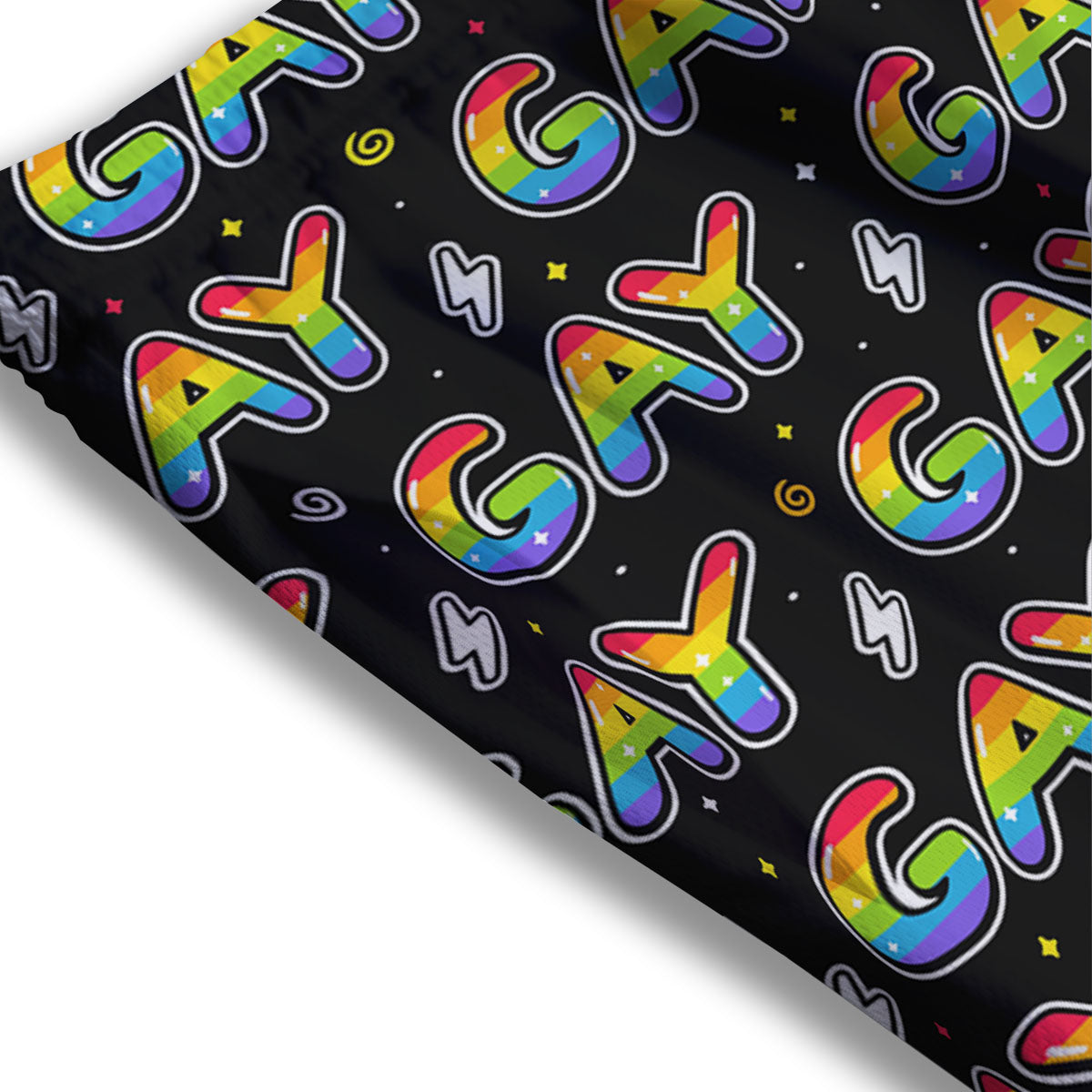 Gay Pride Rainbow Print Pattern Mesh Shorts