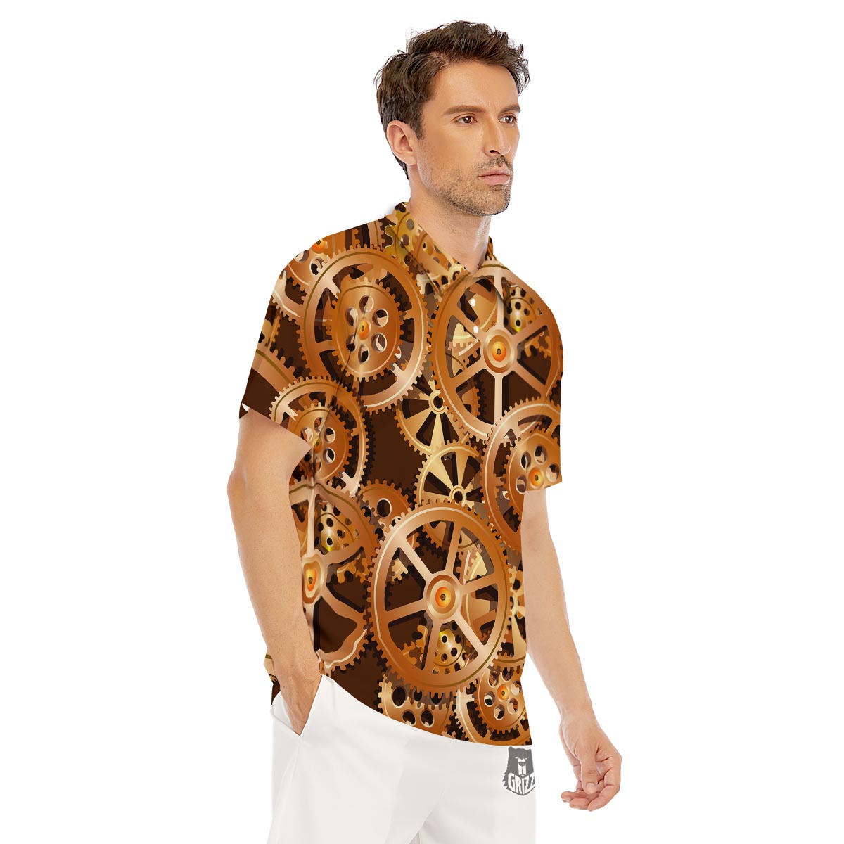 Gears And Steampunk Cogs Print Men's Golf Shirts-grizzshop