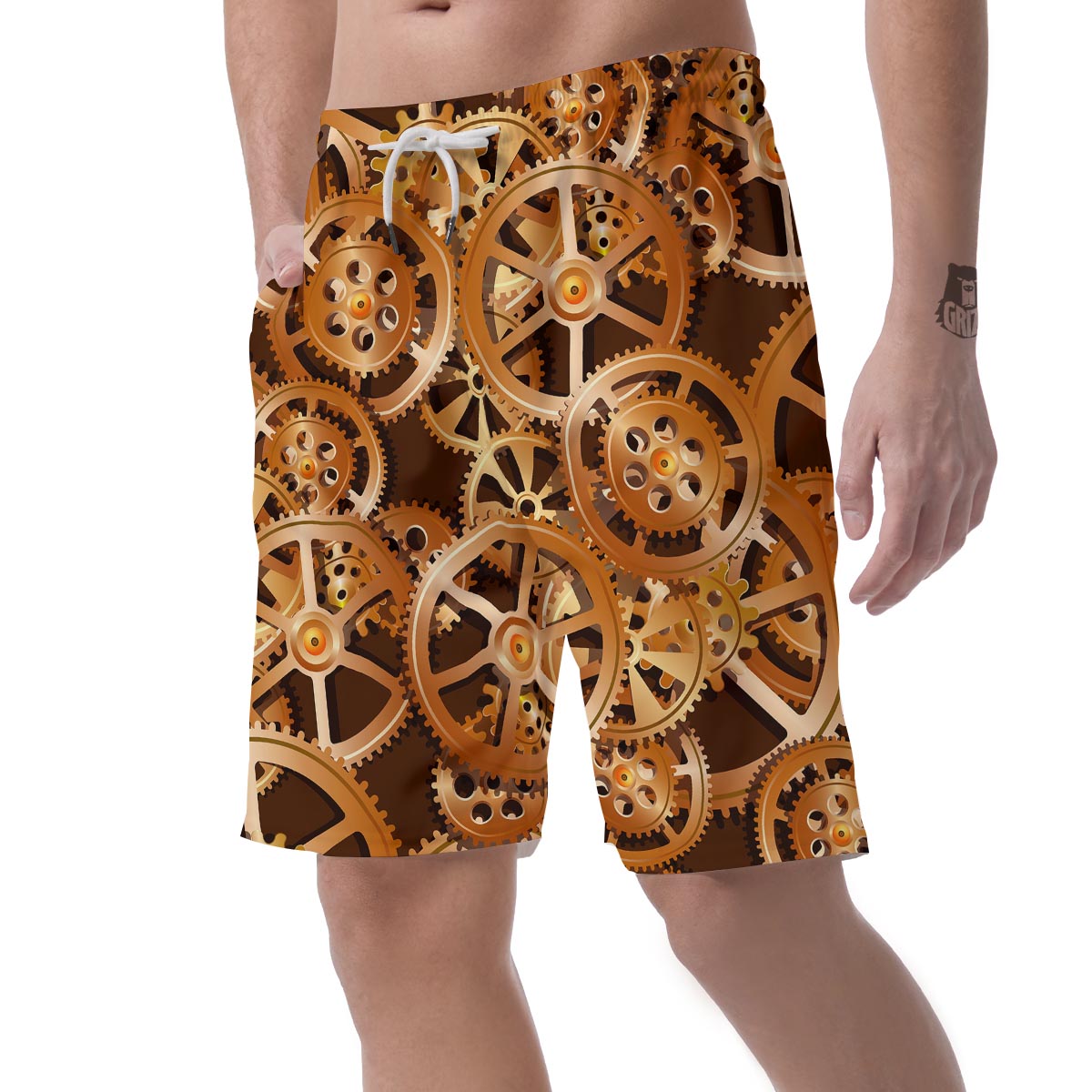 Gears And Steampunk Cogs Print Men's Shorts-grizzshop