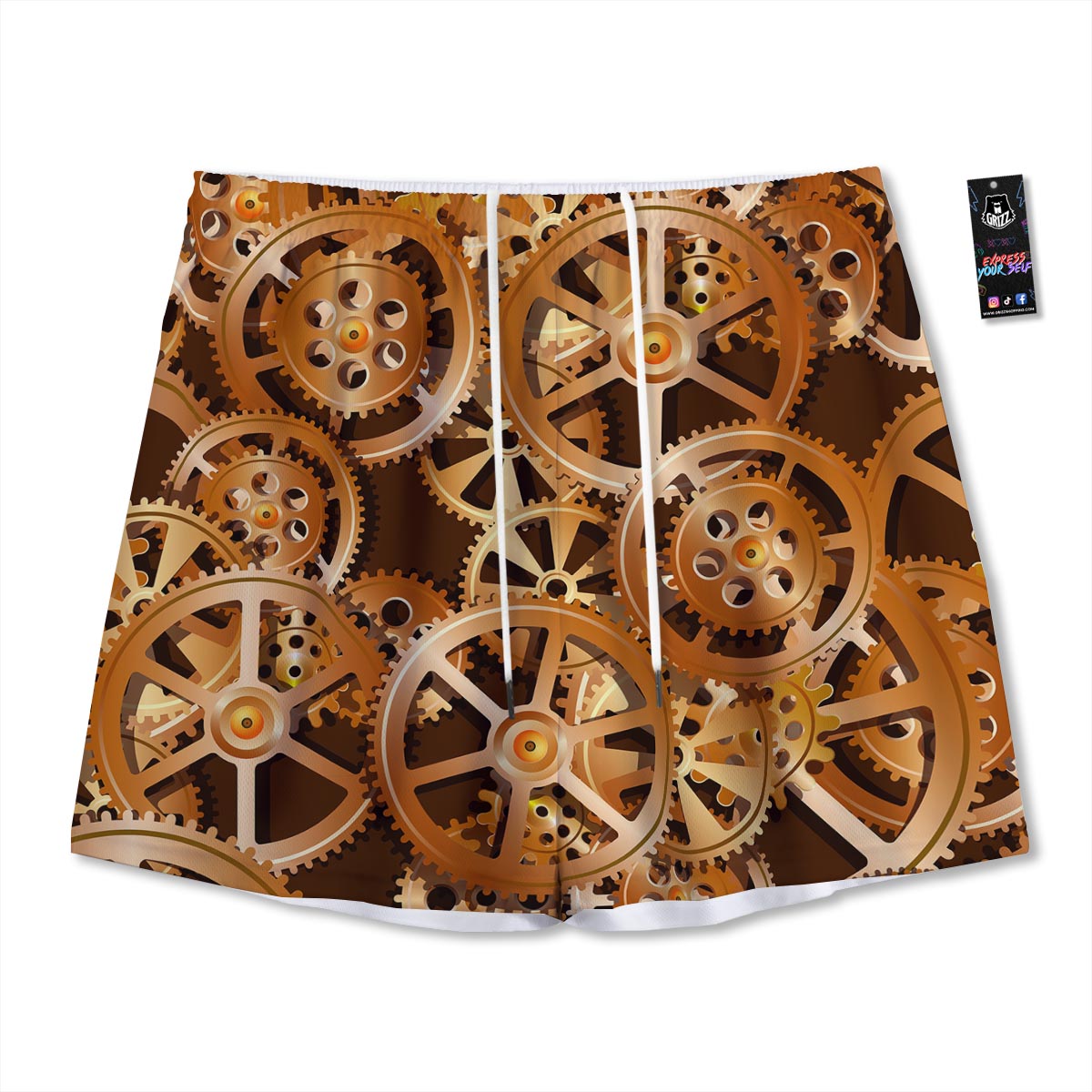 Gears And Steampunk Cogs Print Mesh Shorts