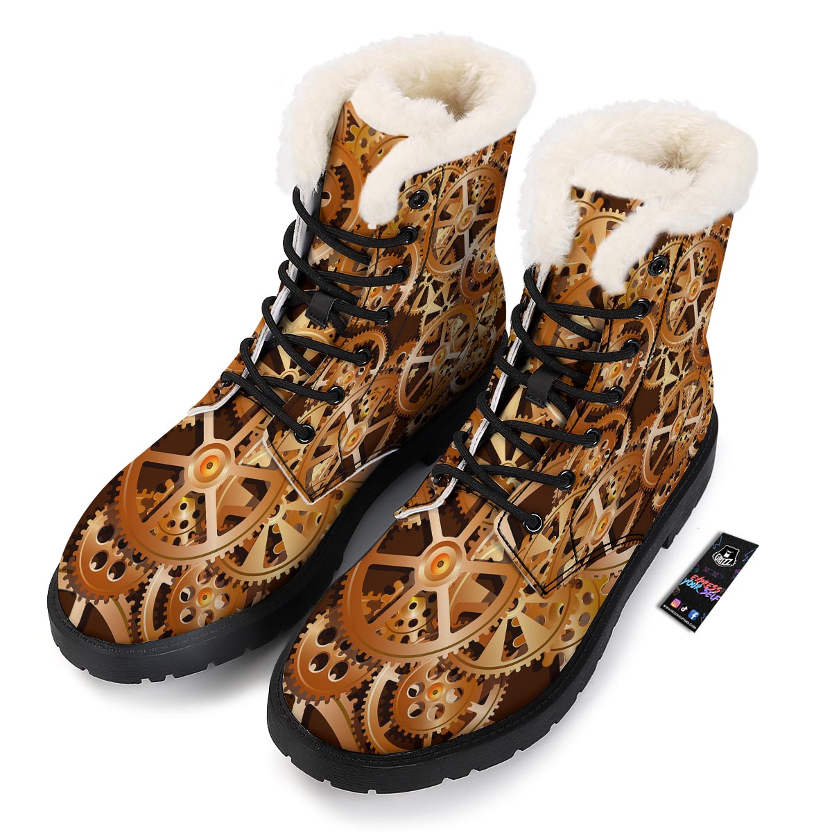 Gears And Steampunk Cogs Print Winter Boots-grizzshop