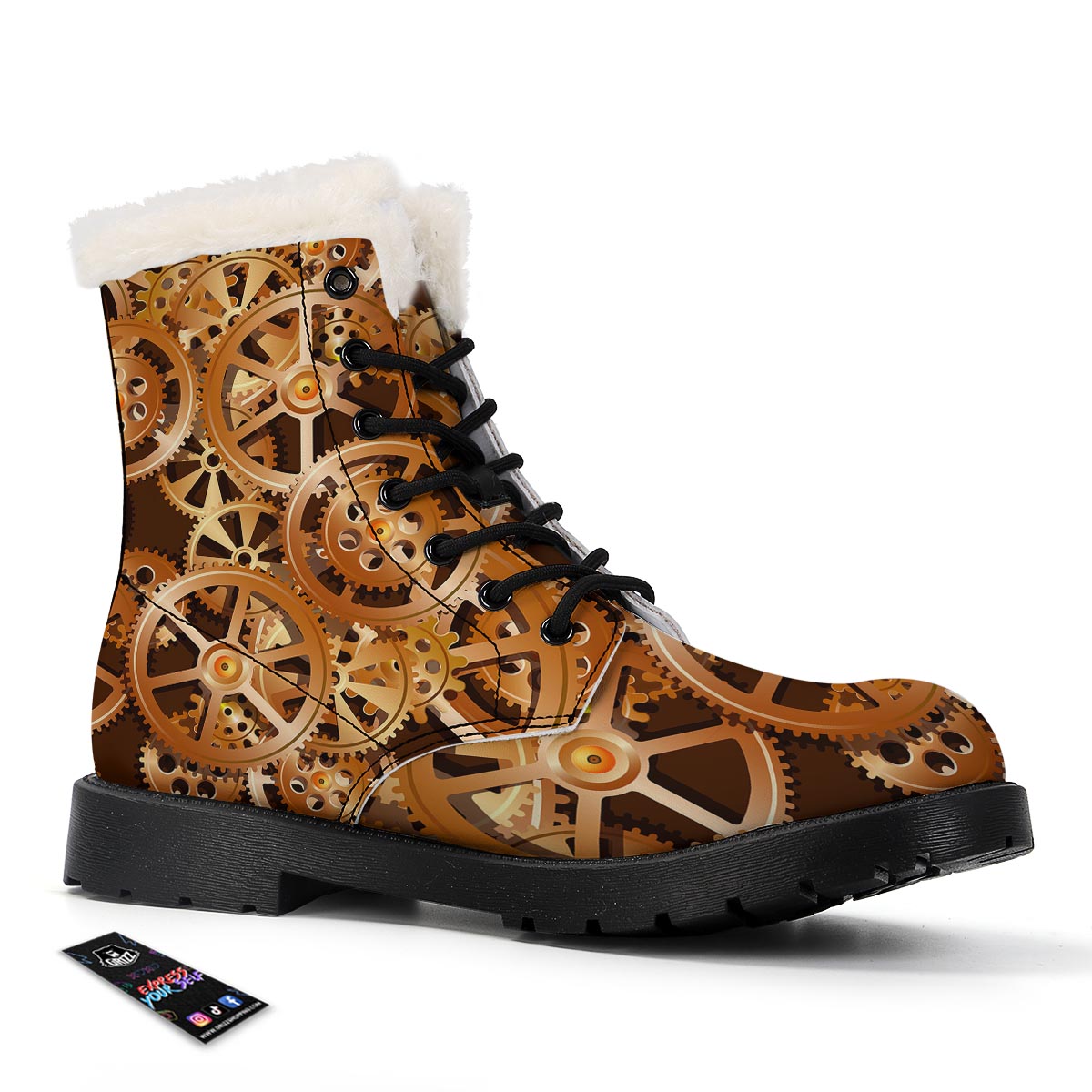 Gears And Steampunk Cogs Print Winter Boots-grizzshop