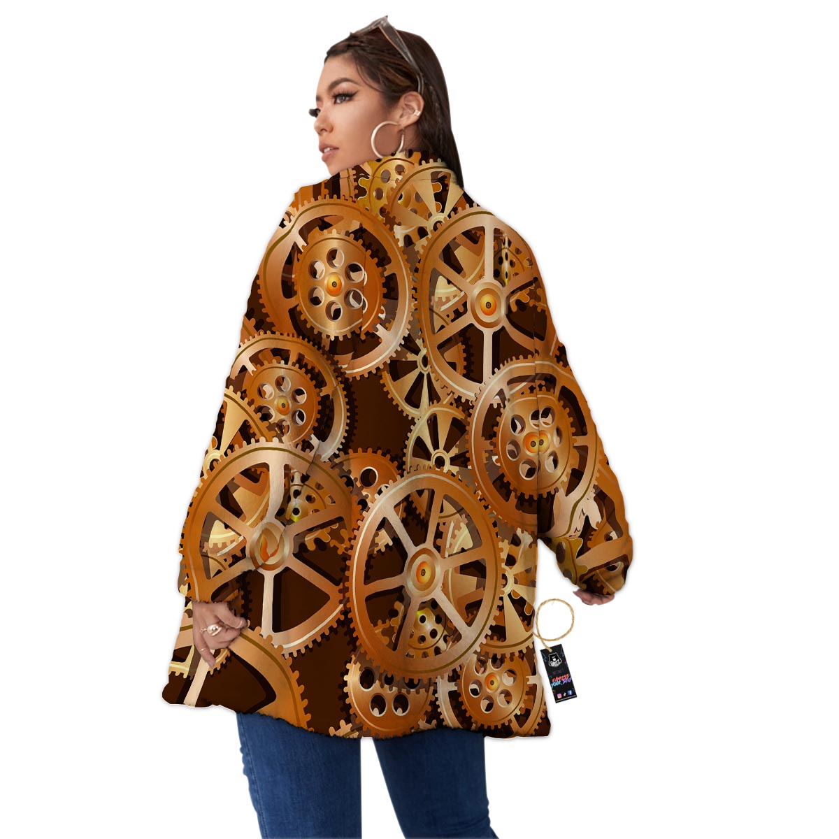 Gears And Steampunk Cogs Print Women's Sherpa Jacket-grizzshop