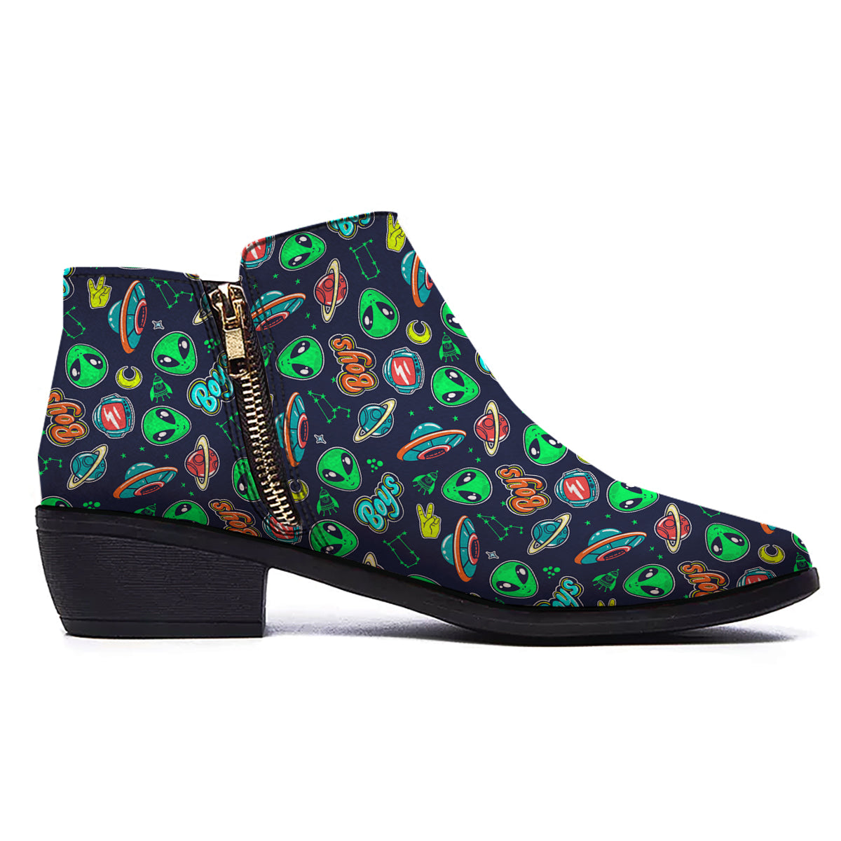 Geen Alien Ufo In Space Print Pattern Ankle Boots-grizzshop