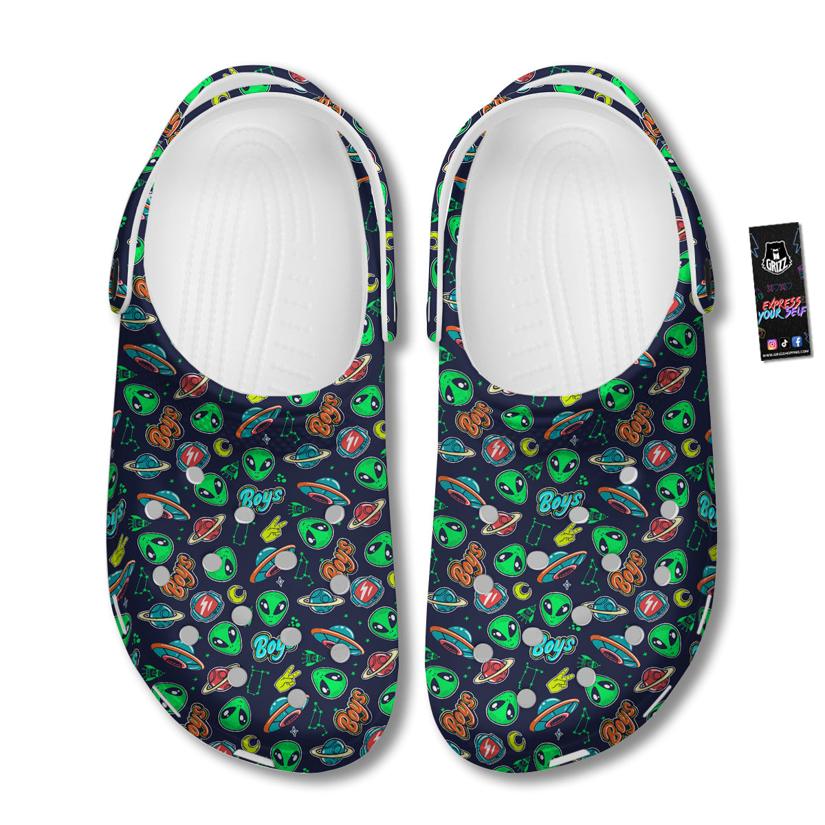 Geen Alien Ufo In Space Print Pattern Clog-grizzshop