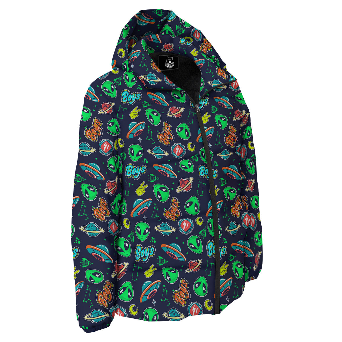 Geen Alien Ufo In Space Print Pattern Down Jacket-grizzshop