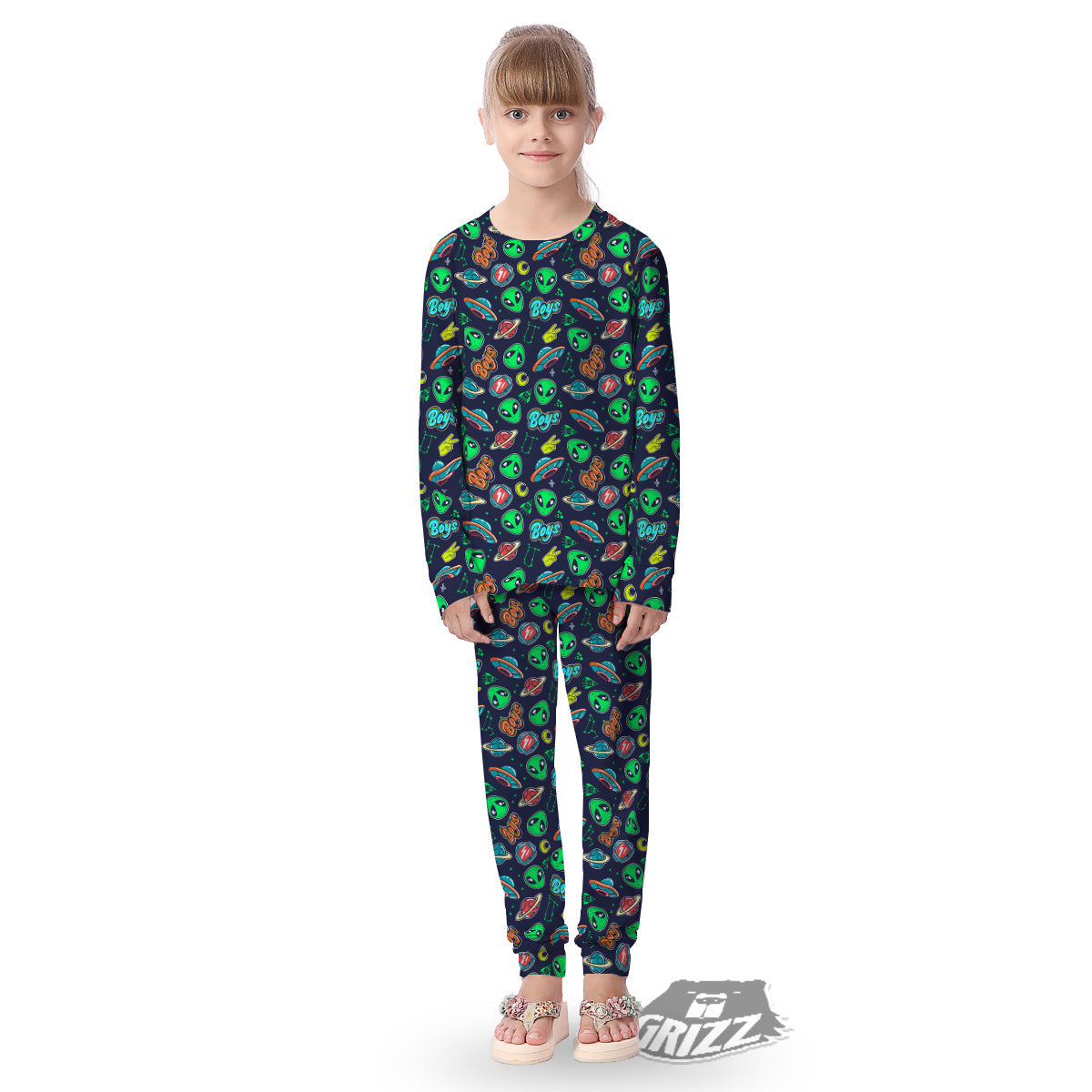 Geen Alien Ufo In Space Print Pattern Kid's Pajamas-grizzshop