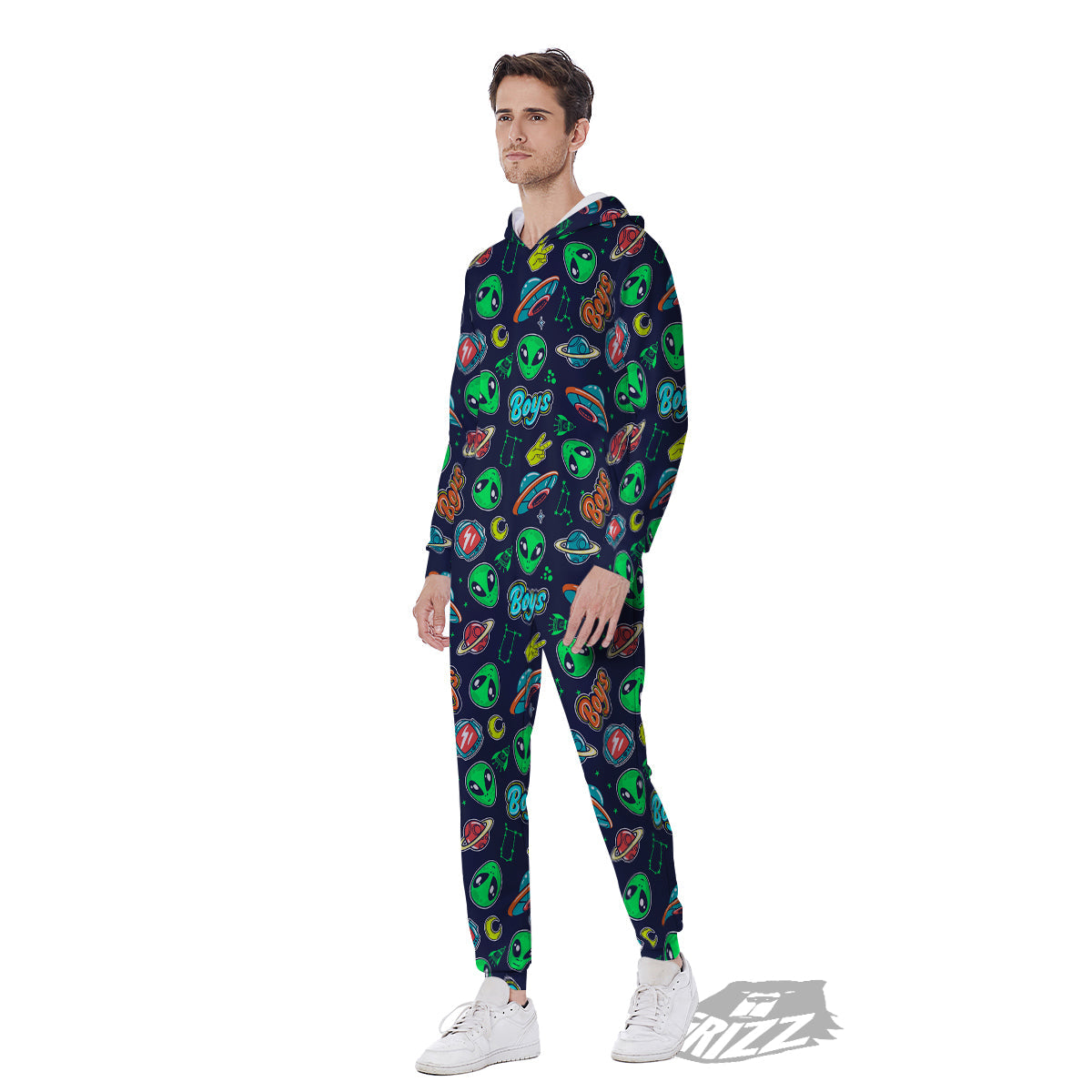 Geen Alien Ufo In Space Print Pattern Men's Jumpsuit-grizzshop