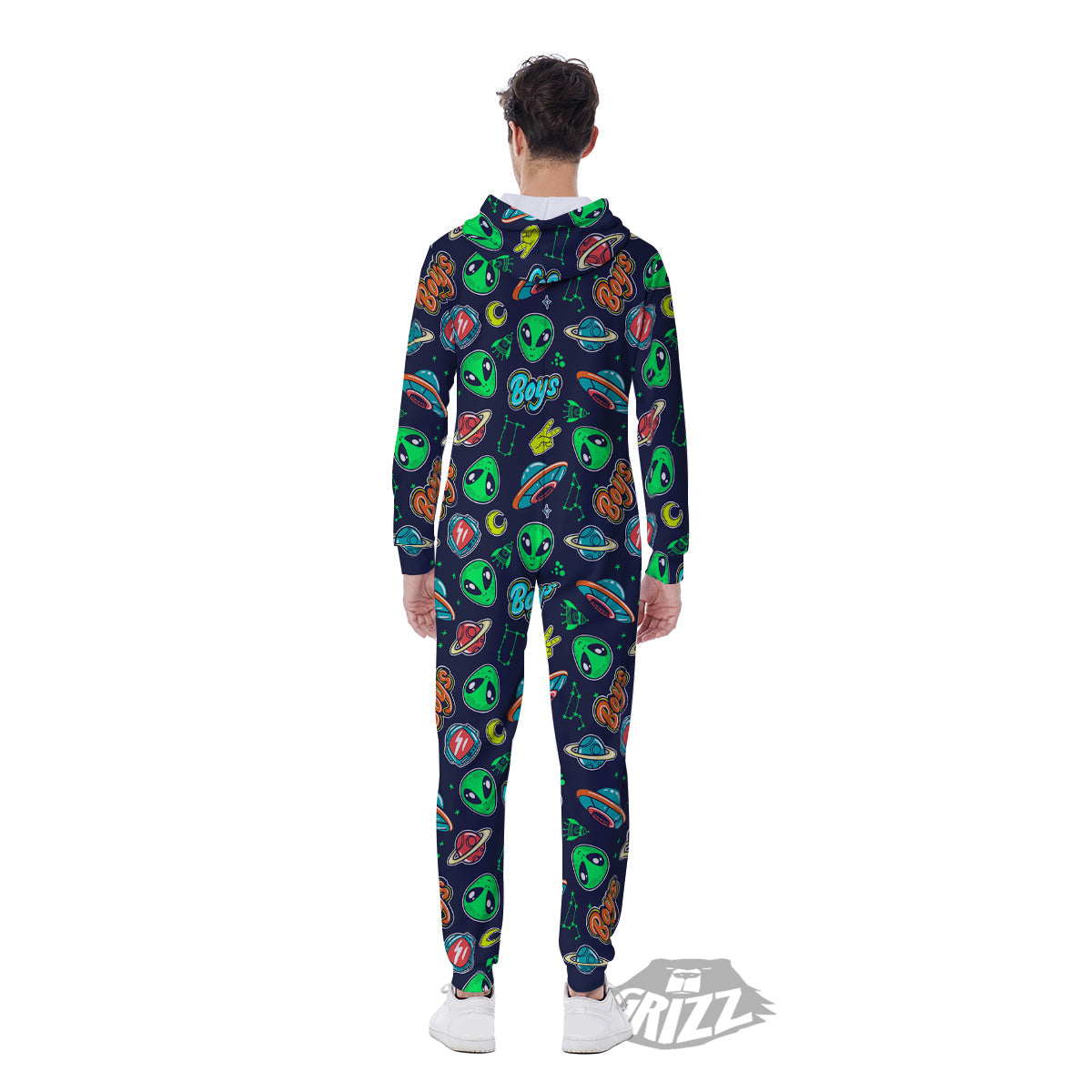 Geen Alien Ufo In Space Print Pattern Men's Jumpsuit-grizzshop