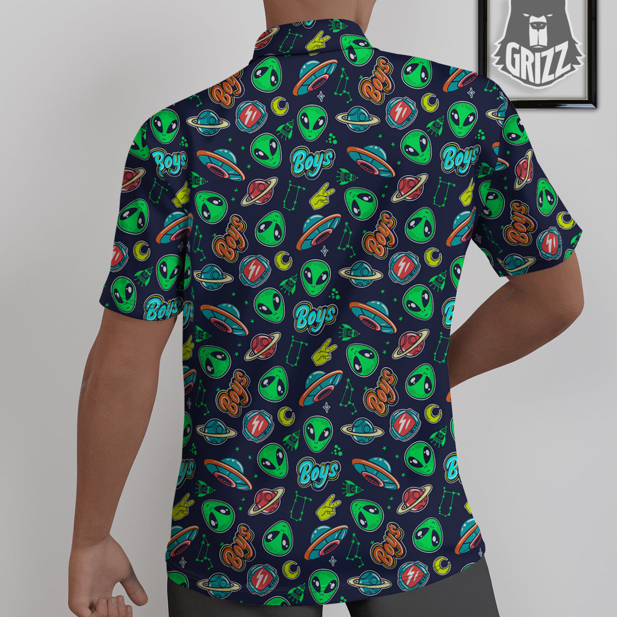 Geen Alien Ufo In Space Print Pattern Untucked Shirts-grizzshop