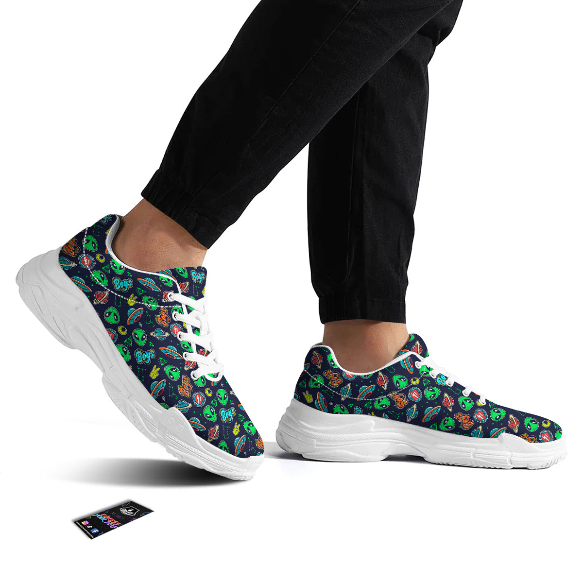 Geen Alien Ufo In Space Print Pattern White Chunky Shoes-grizzshop
