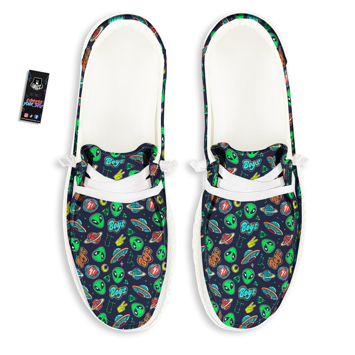 Geen Alien Ufo In Space Print Pattern White Loafers-grizzshop