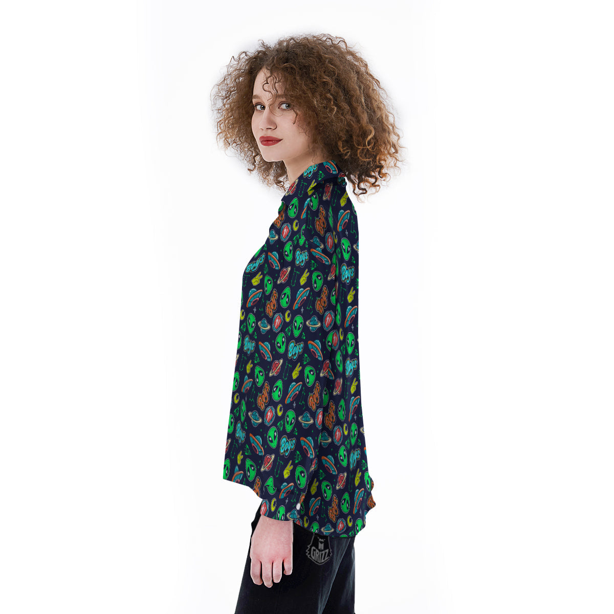 Geen Alien Ufo In Space Print Pattern Women's Long Sleeve Shirts-grizzshop