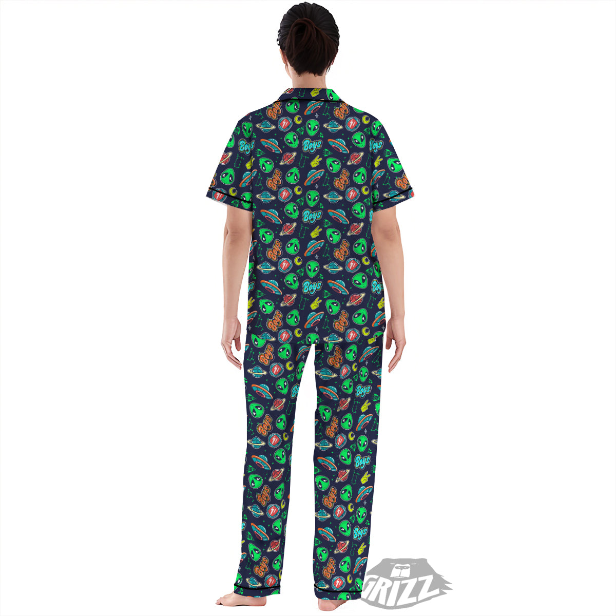 Geen Alien Ufo In Space Print Pattern Women's Pajamas Set-grizzshop