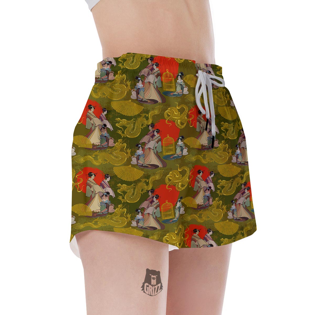 Geisha Japanese Dragon Print Women's Shorts-grizzshop