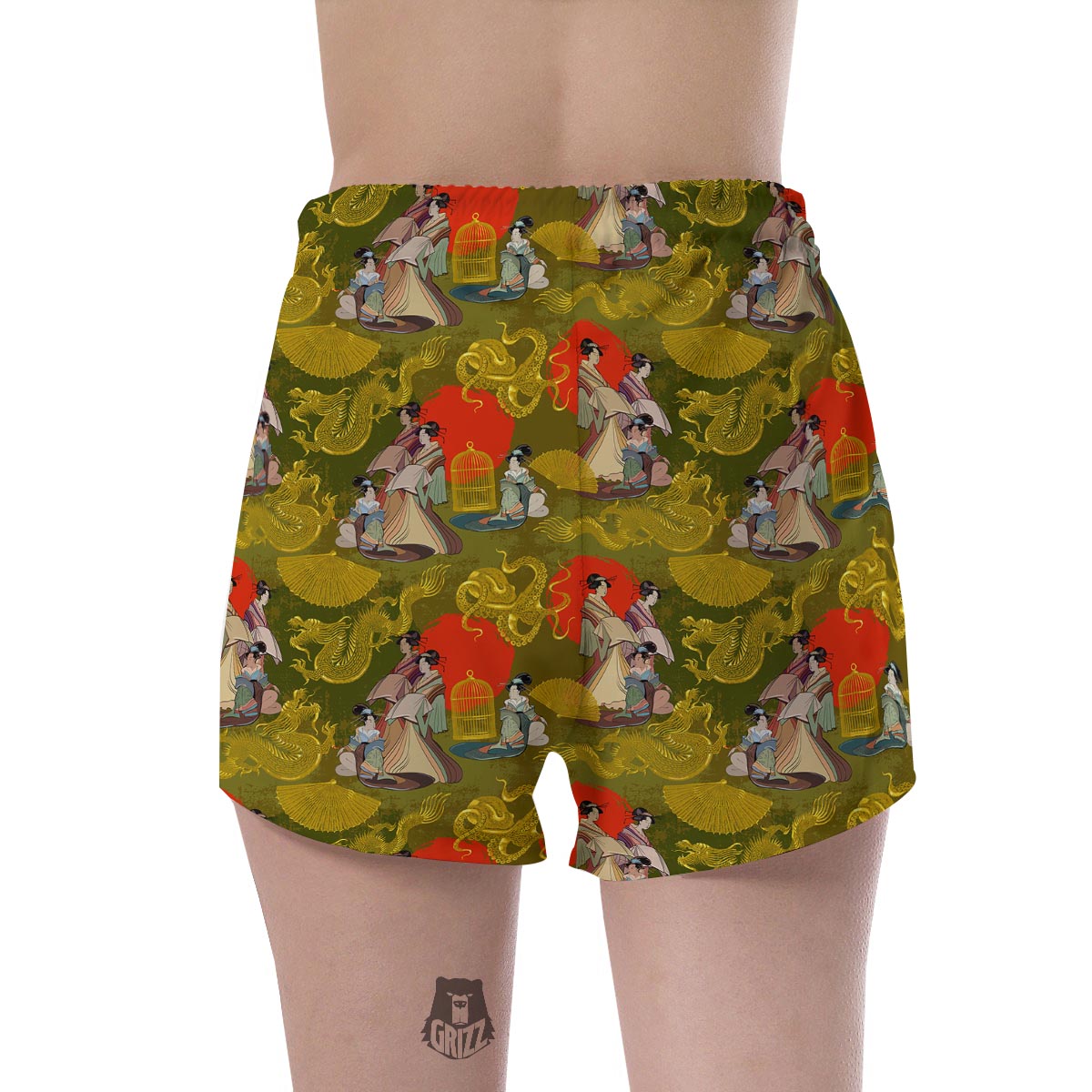 Geisha Japanese Dragon Print Women's Shorts-grizzshop
