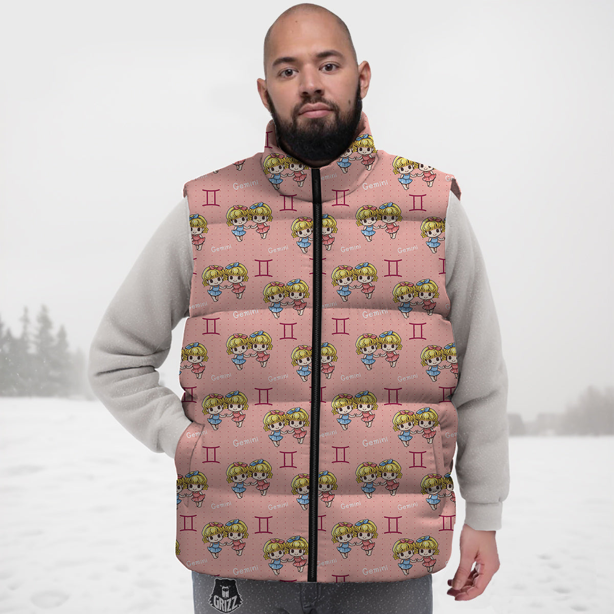 Gemini Cute Cartoon Print Pattern Down Vest-grizzshop