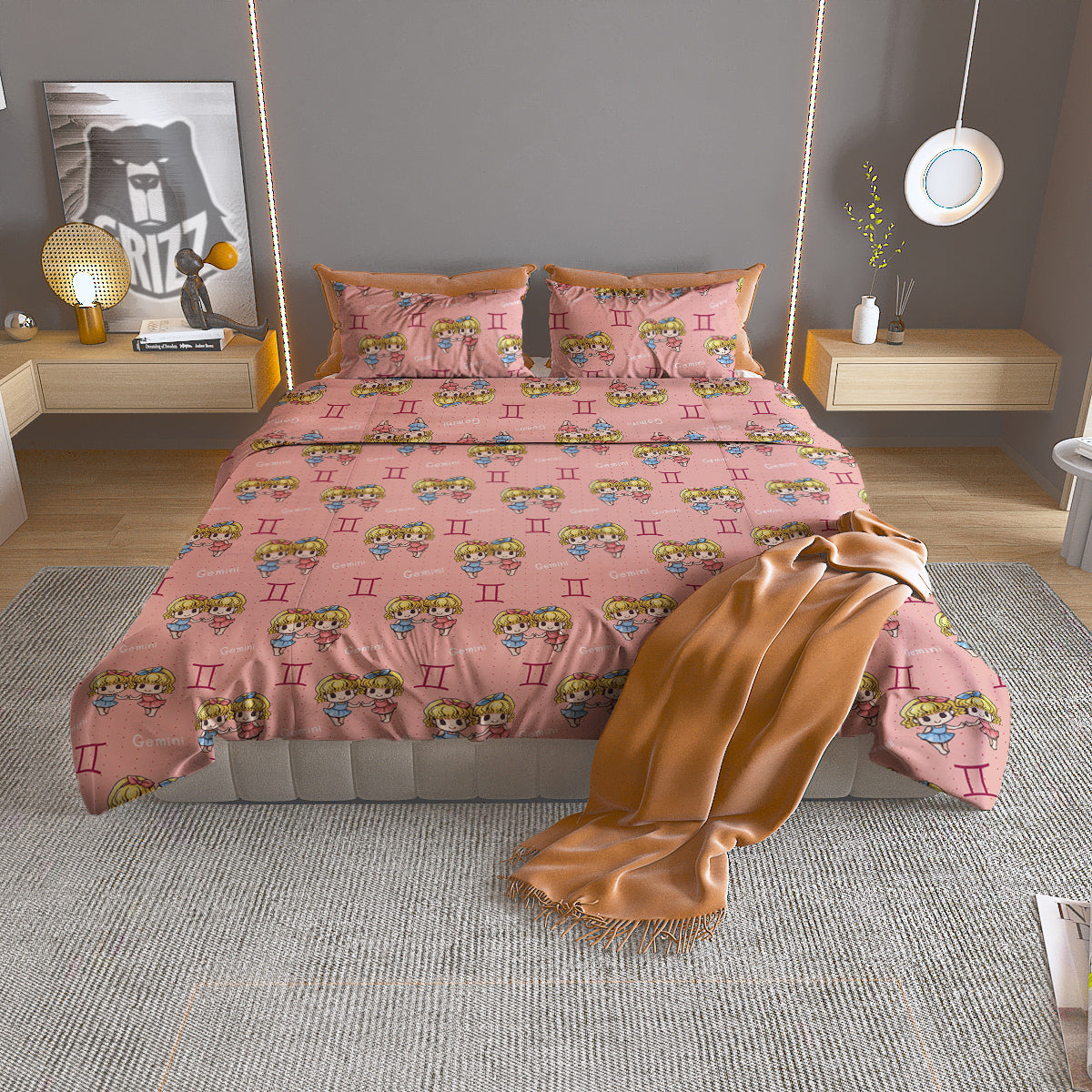 Gemini Cute Cartoon Print Pattern Duvet Cover Bedding Set