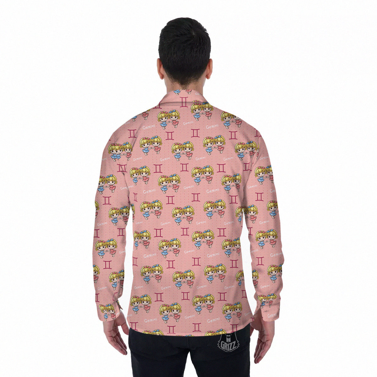 Gemini Cute Cartoon Print Pattern Men's Long Sleeve Shirts-grizzshop