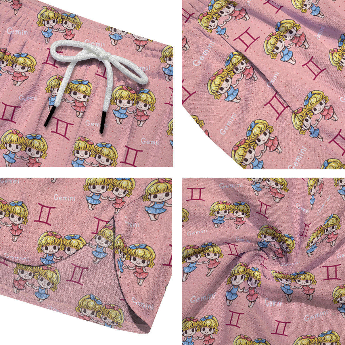 Gemini Cute Cartoon Print Pattern Men's Running Shorts-grizzshop