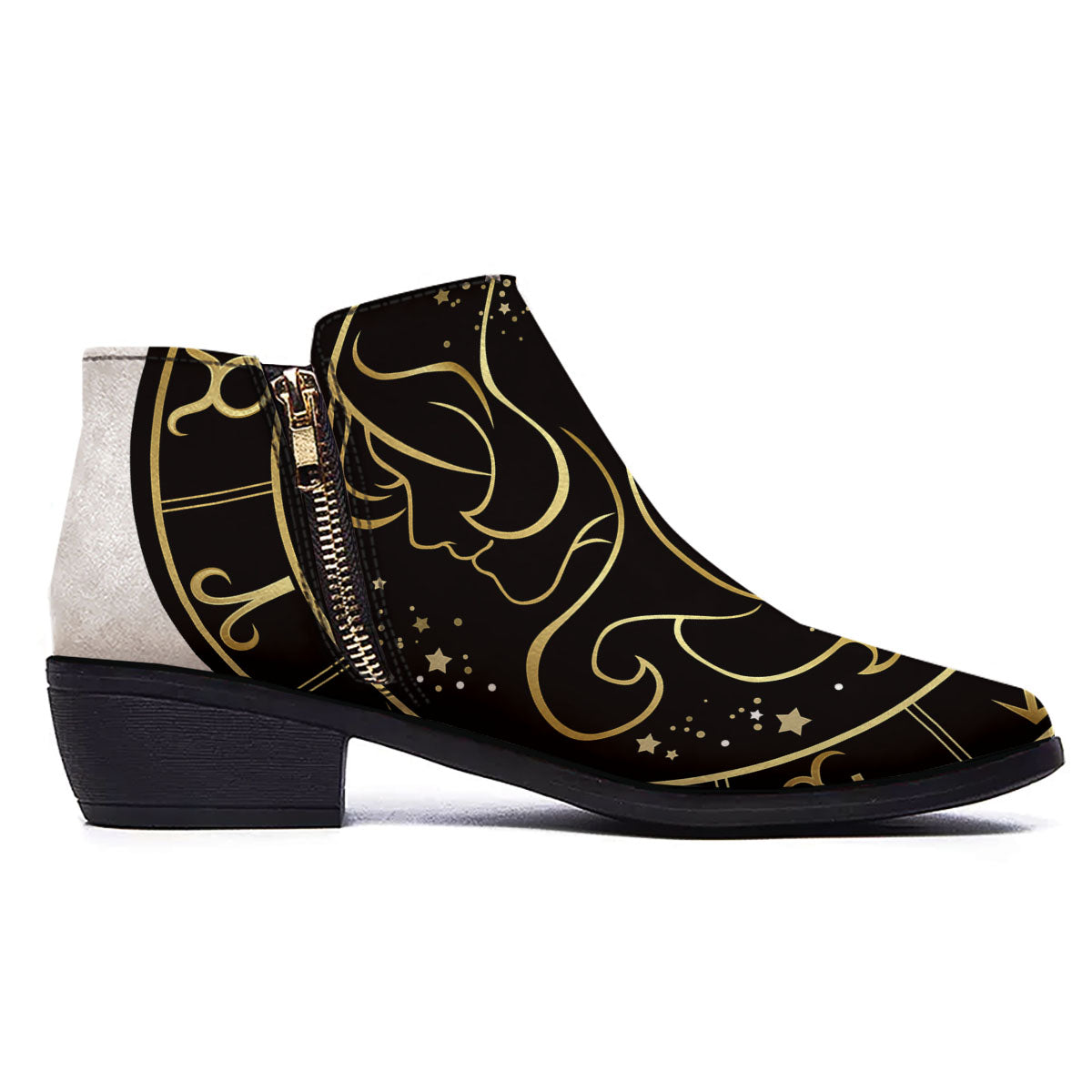 Gemini Sign Black And Gold Print Ankle Boots-grizzshop