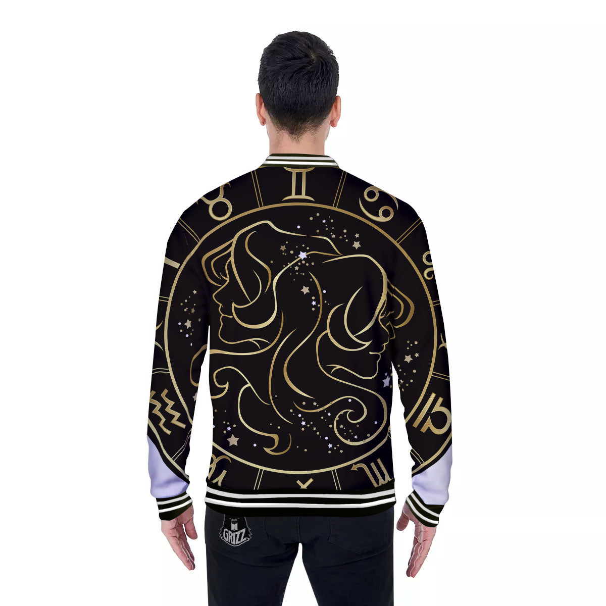 Gemini Sign Black And Gold Print Baseball Jacket-grizzshop